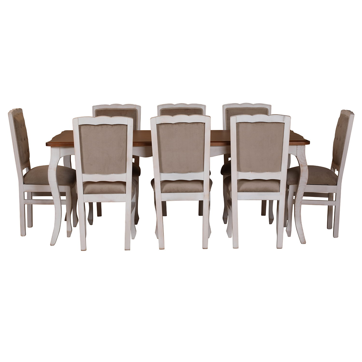 Comedor Normando 100×200 Blanco Invierno Cubierta Miel Respaldo Tapizado Beige