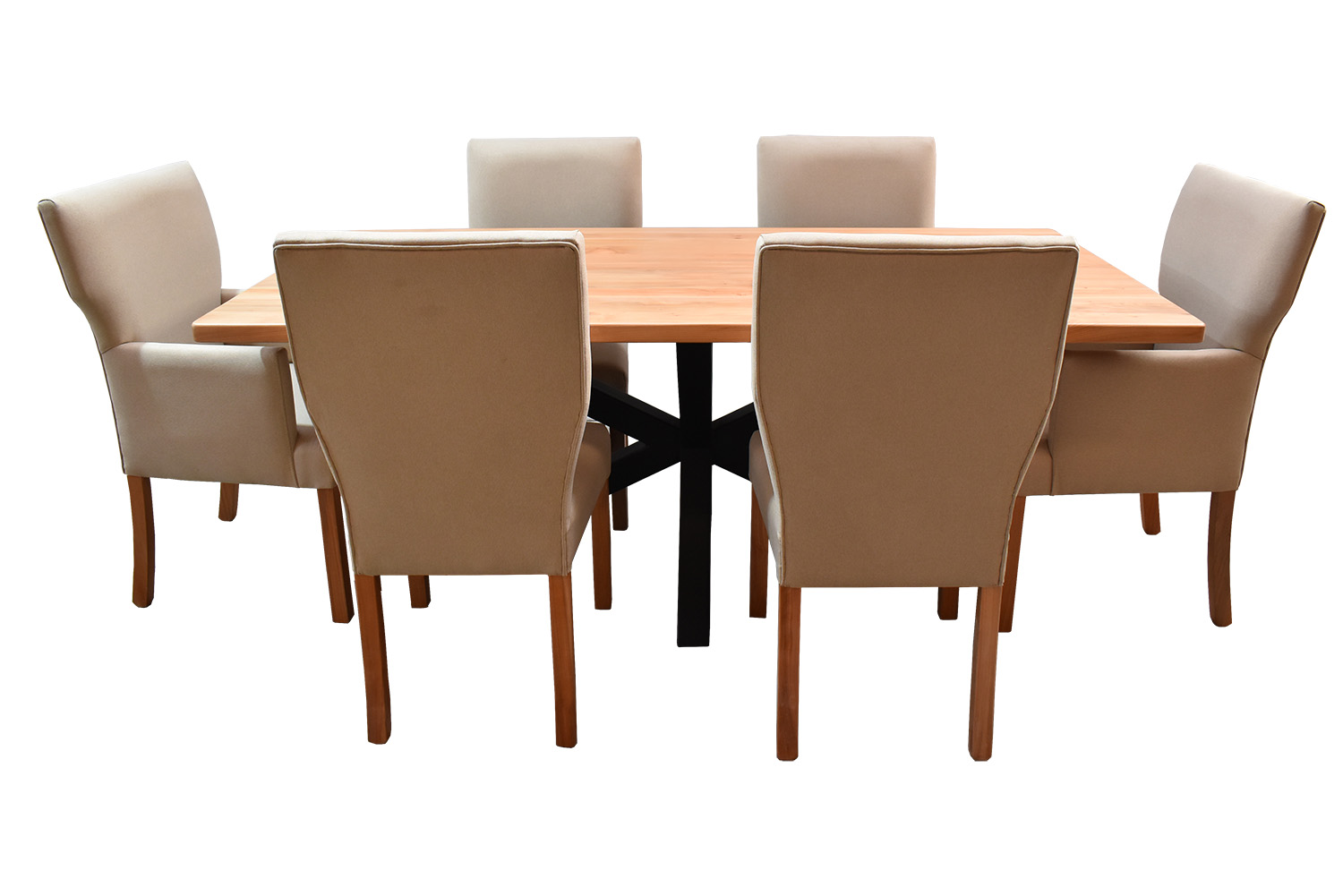 Comedor Nativo Industrial 100×200 6 Sillas Vestidas Beige