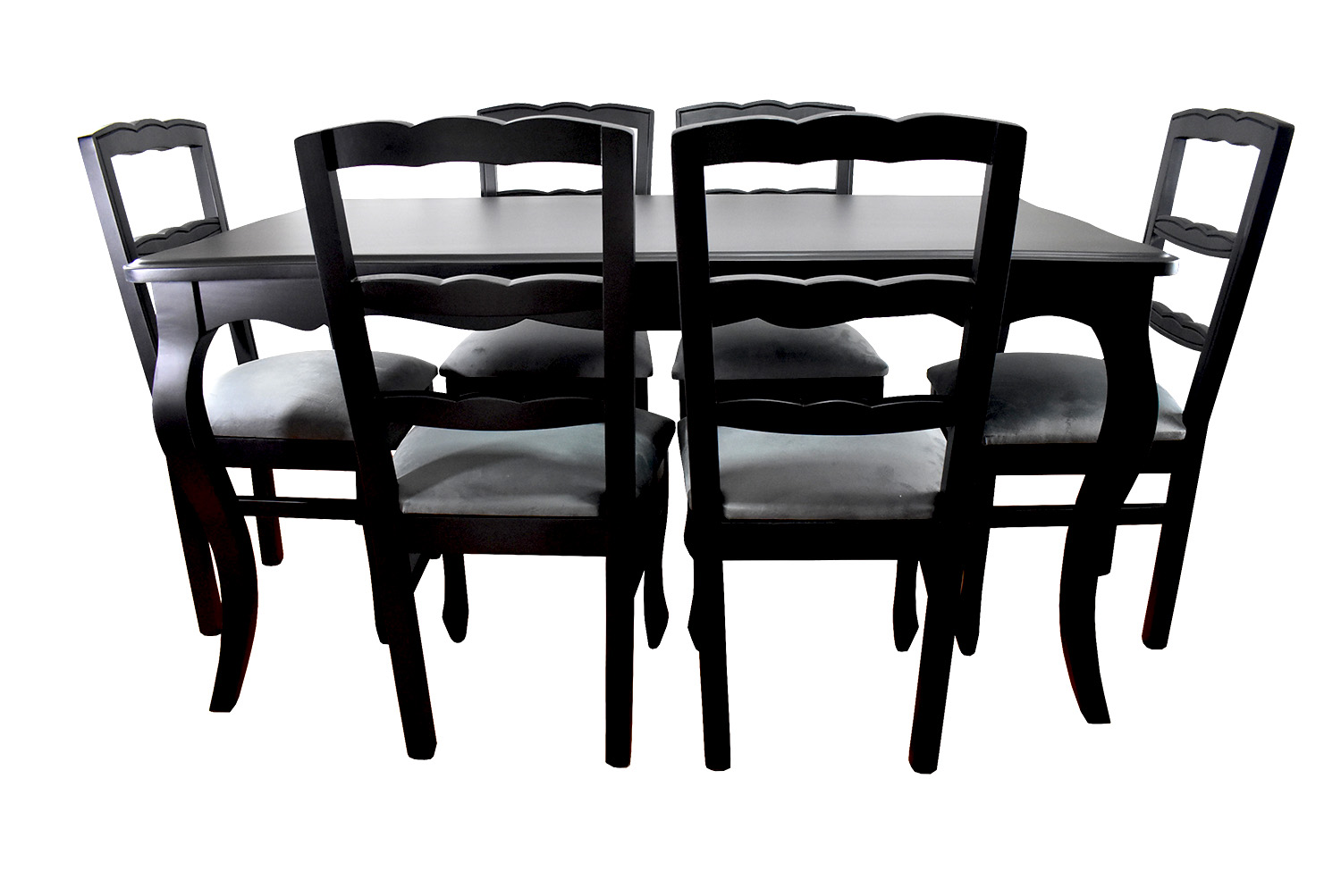 Comedor Normando 90×160 Negro 6 sillas Tapiz Gris