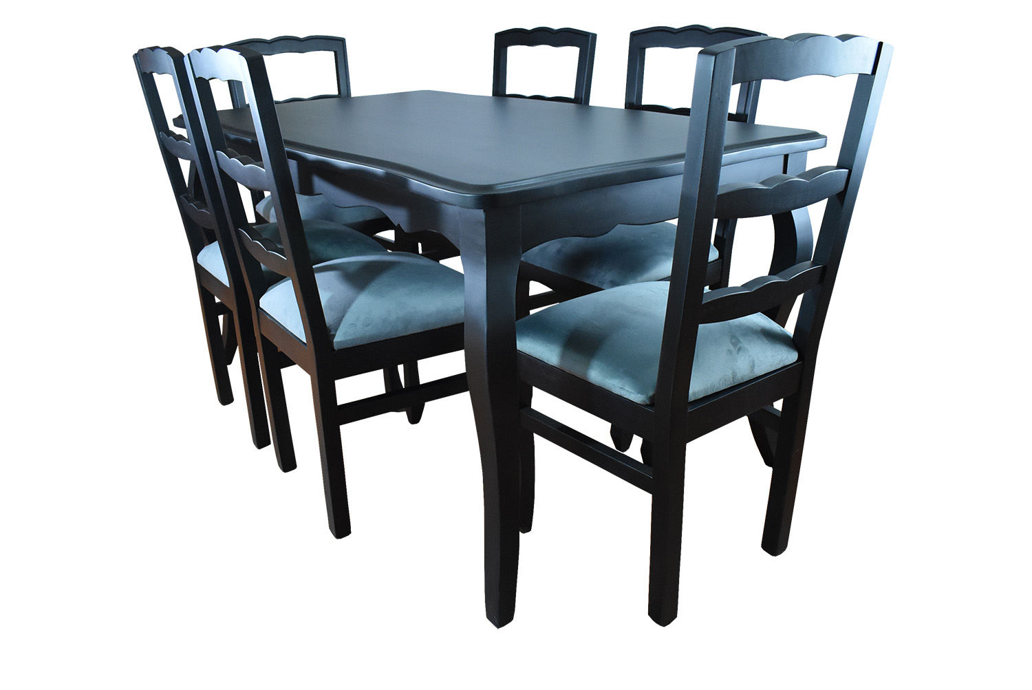 Comedor Normando 90×160 Negro 6 sillas Tapiz Gris