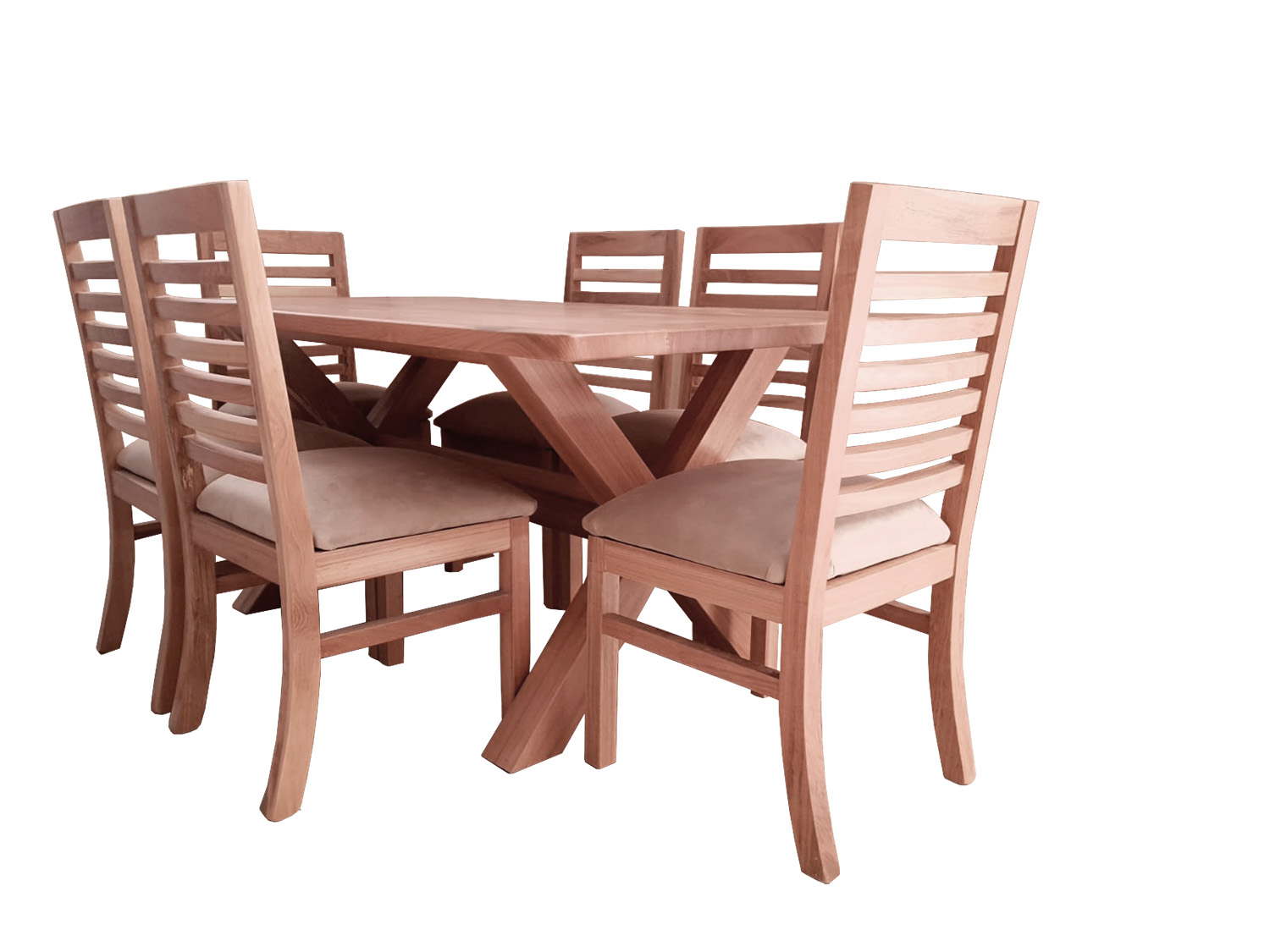 Comedor Cruz 6 Sillas Palillo Tapiz Beige 