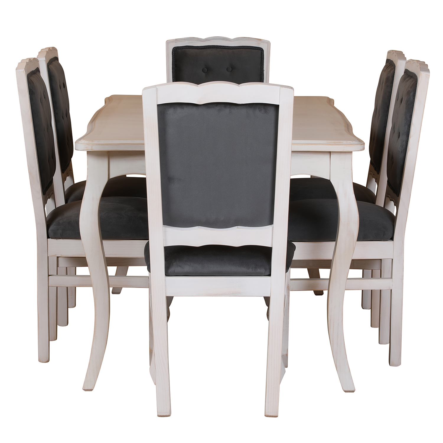 Comedor Normando 90×160 6 Sillas Respaldo Tapizado gris