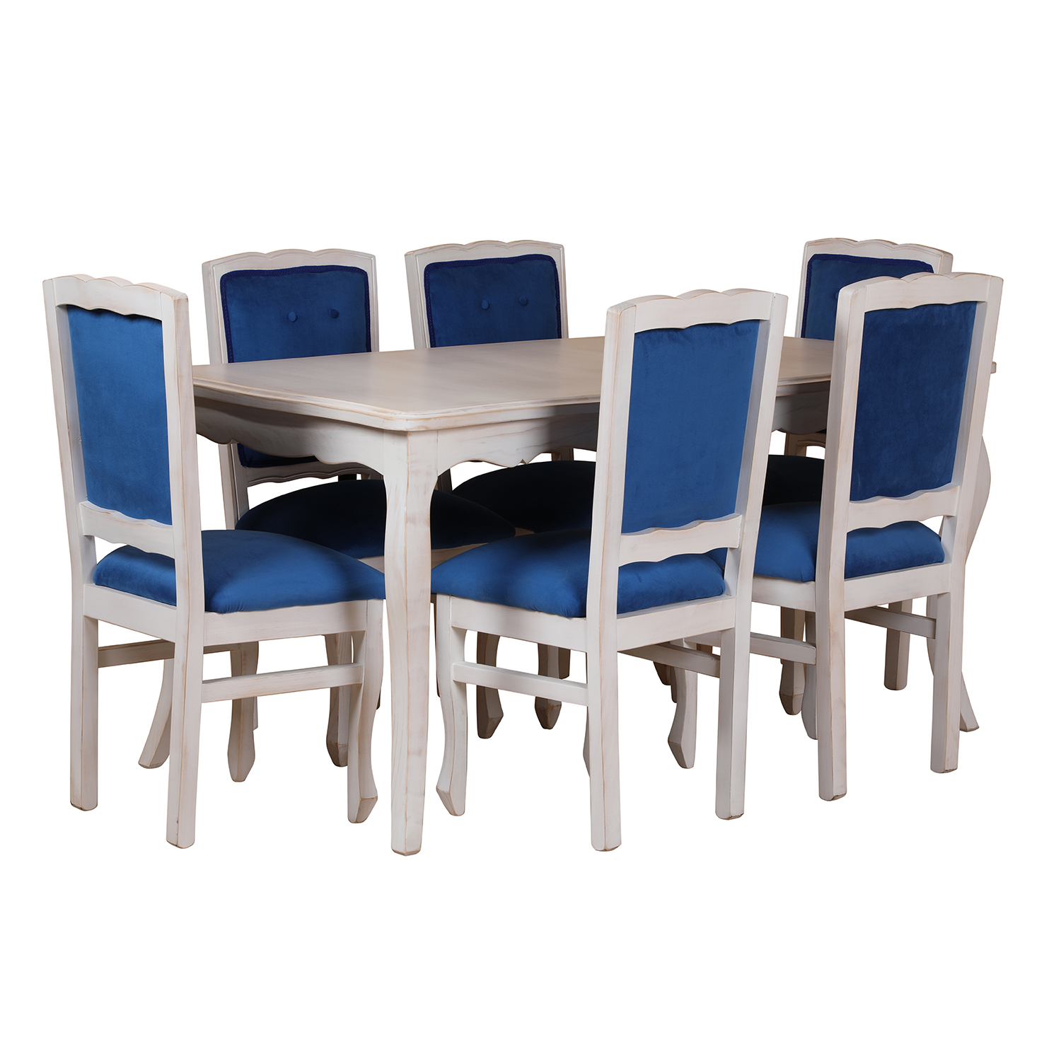 Comedor Normando 90X160 6 Sillas Respaldo Tapizado Azul