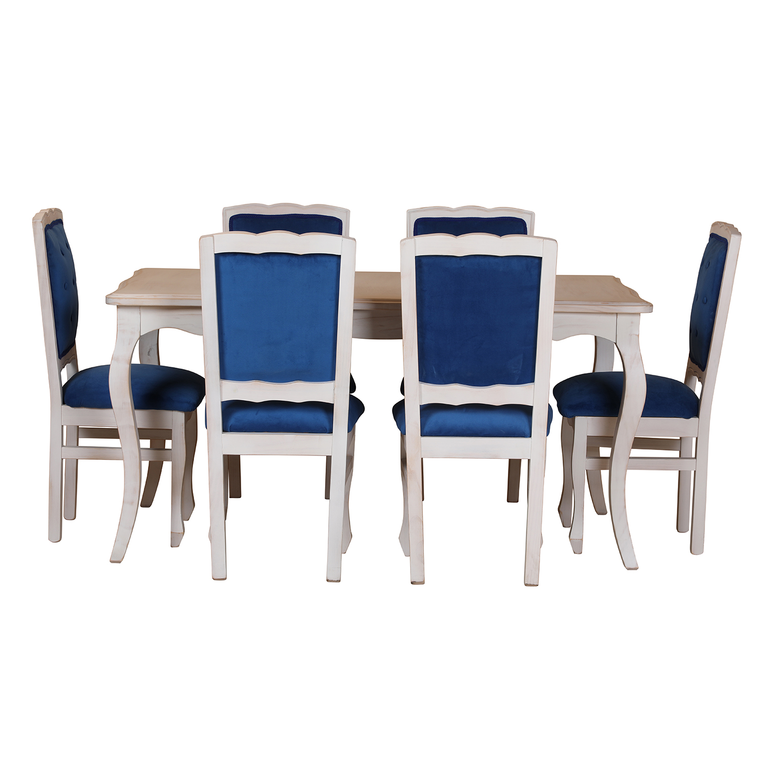 Comedor Normando 90X160 6 Sillas Respaldo Tapizado Azul