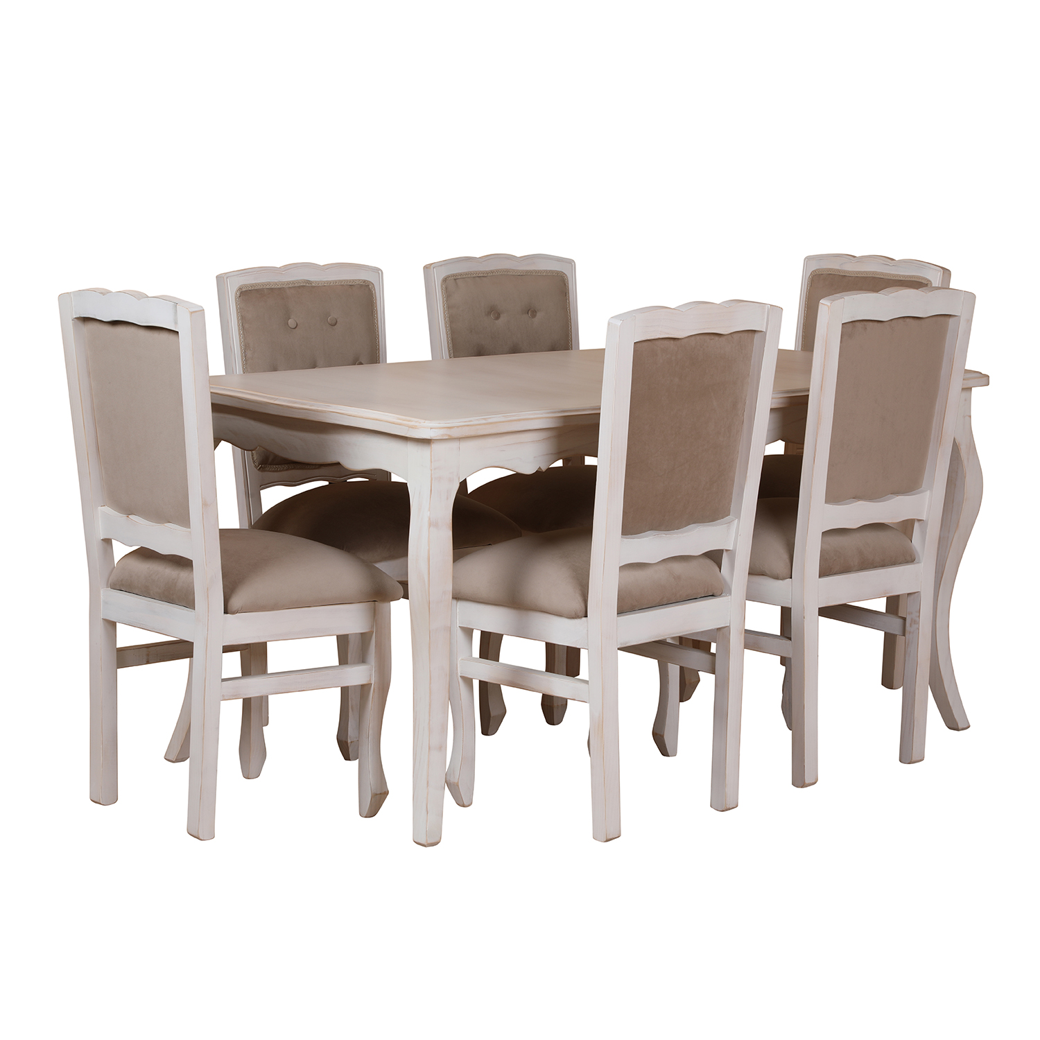 Comedor Normando 90×160 6 Sillas Respaldo Tapizado beige + Mesa de Arrimo