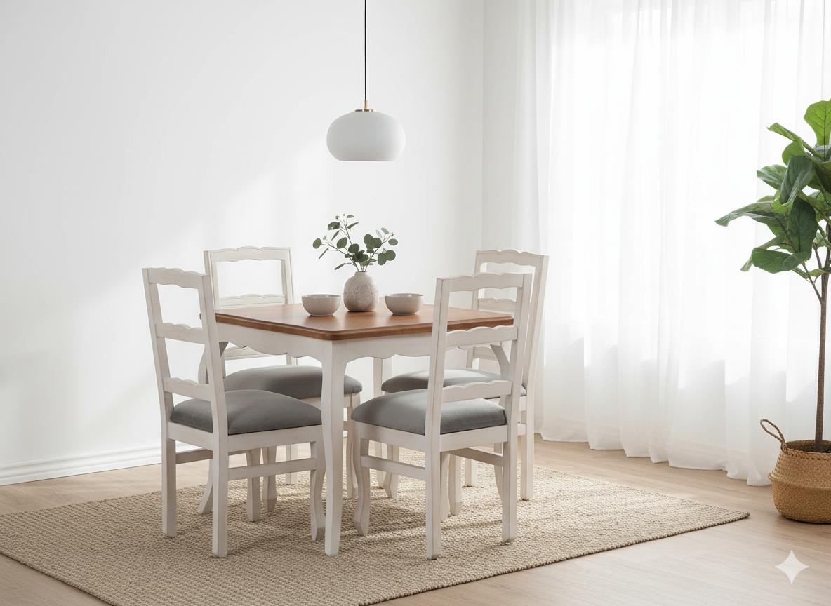 Comedor Normando 100×100 Cubierta Miel 4 Sillas