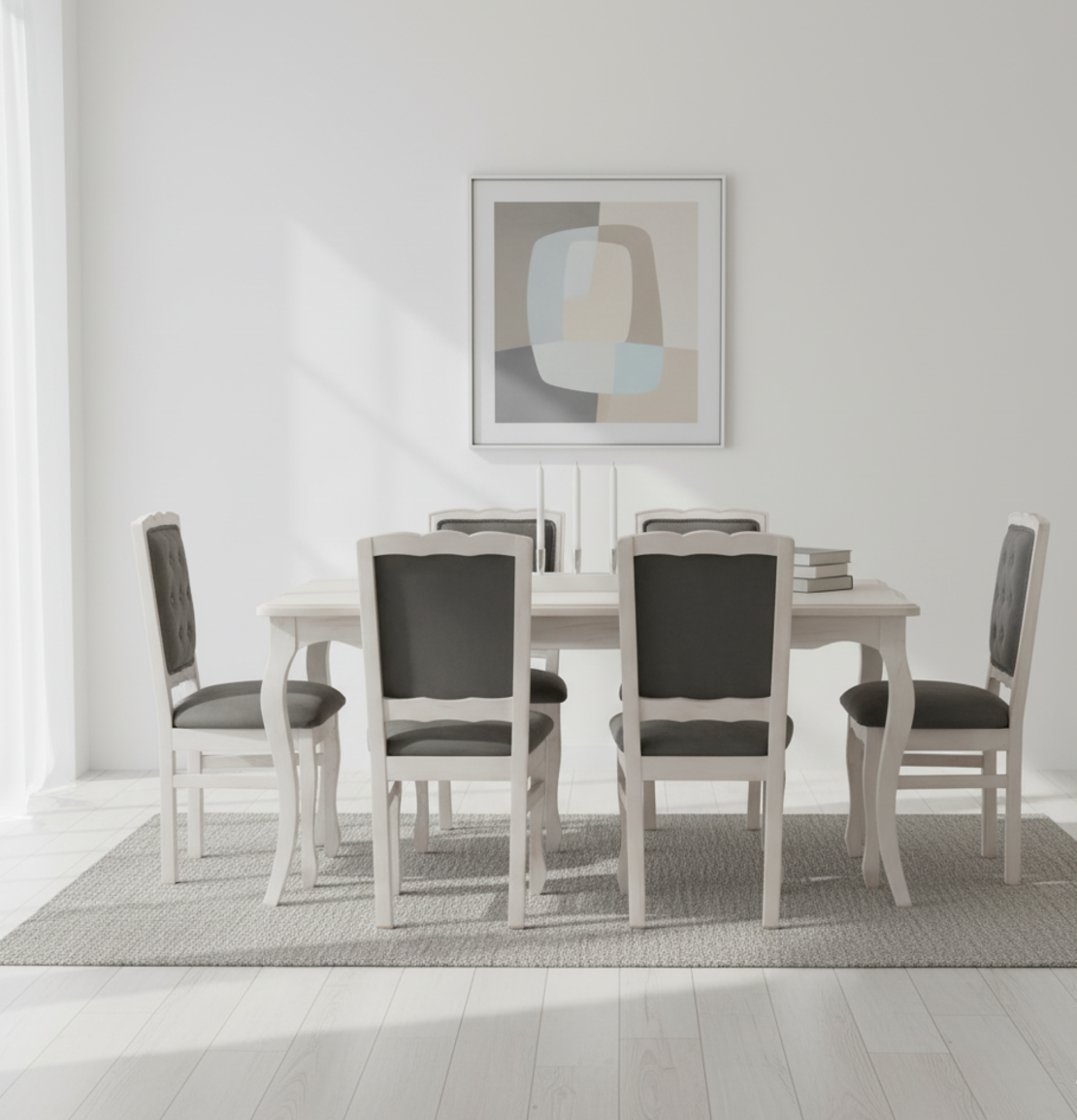 Comedor 6 Sillas Normando 90×160 Respaldo Tapizado gris
