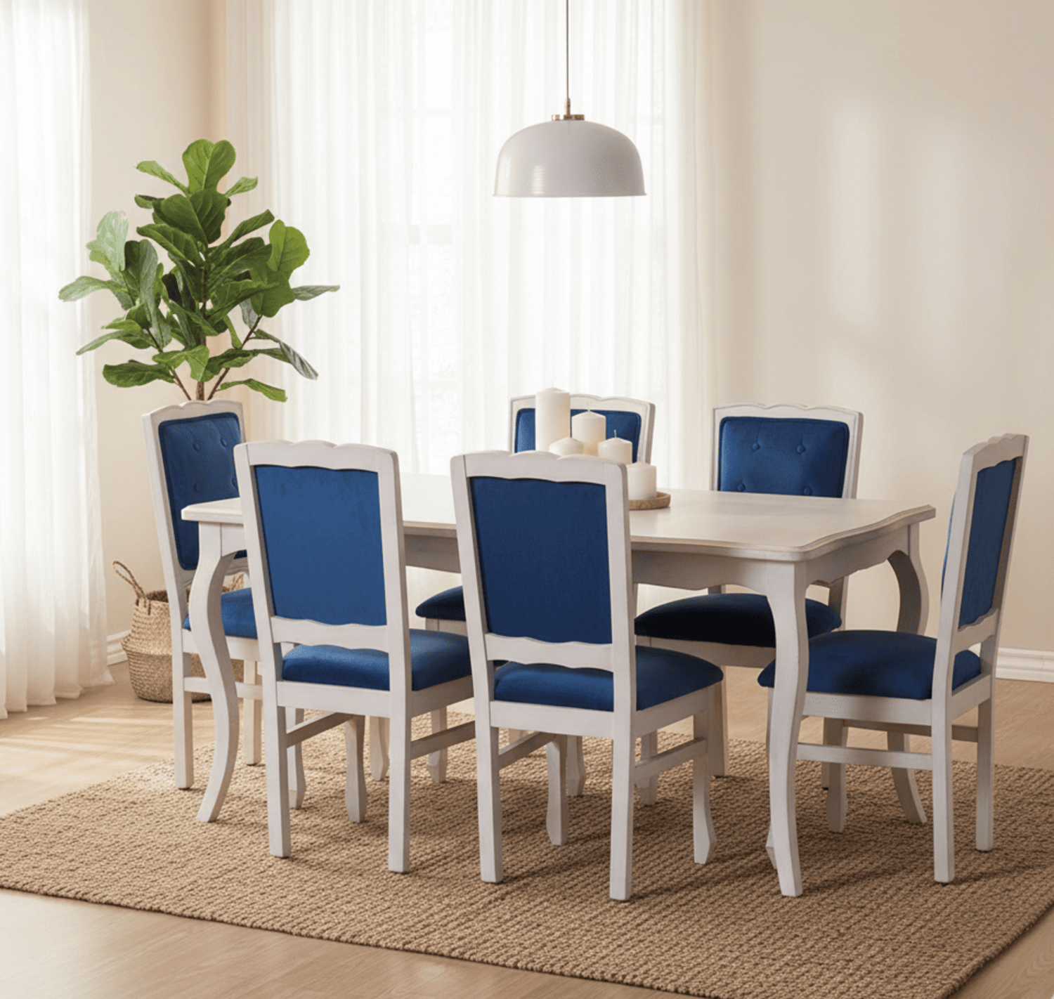 Comedor 6 Sillas Normando 90X160 Respaldo Tapizado Azul