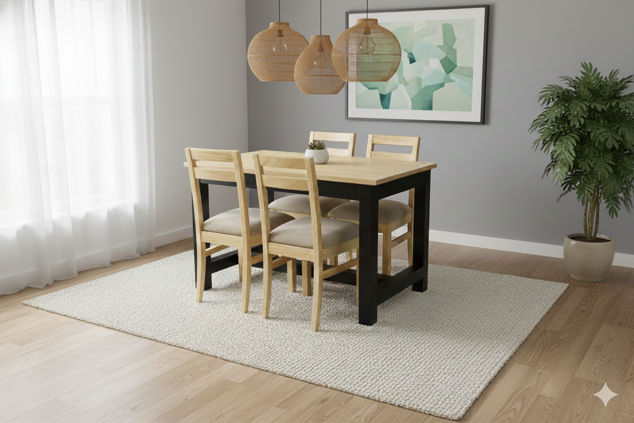 Comedor Carpintero 4 Sillas Tapiz Beige