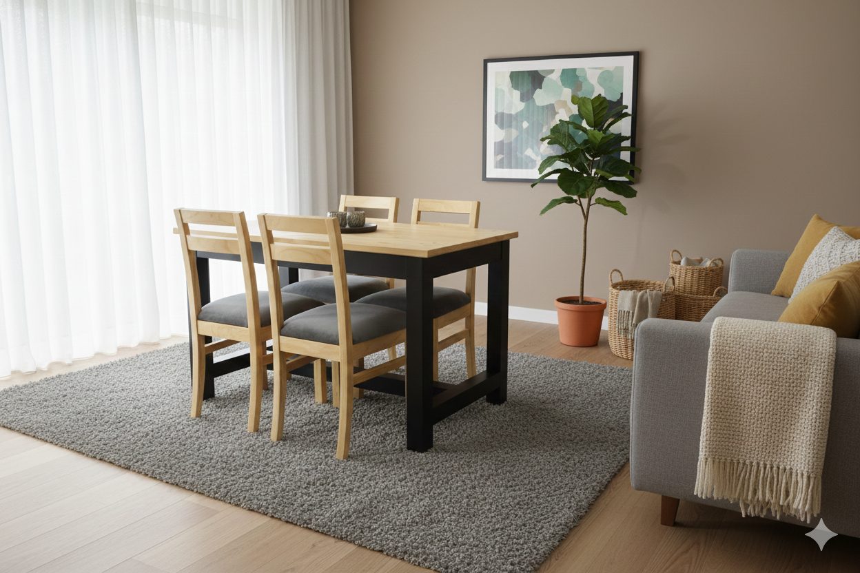 Comedor Carpintero 4 Sillas Tapiz Gris