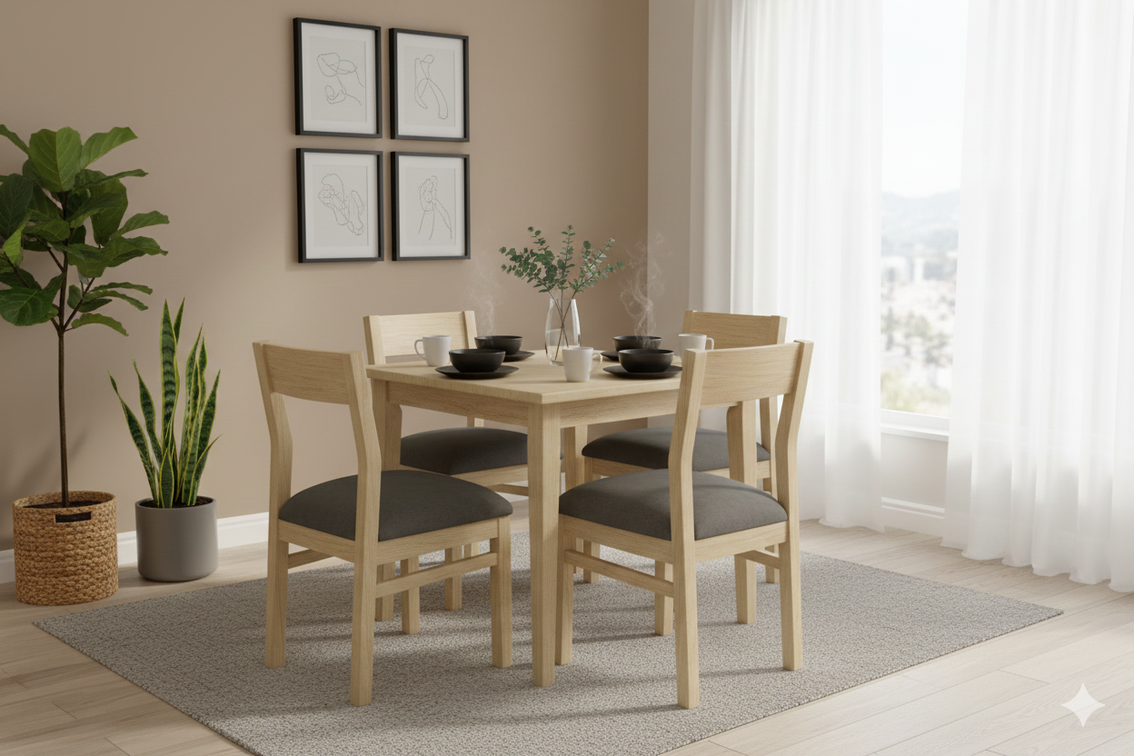 Comedor Vendetta 100×100 4 sillas gris